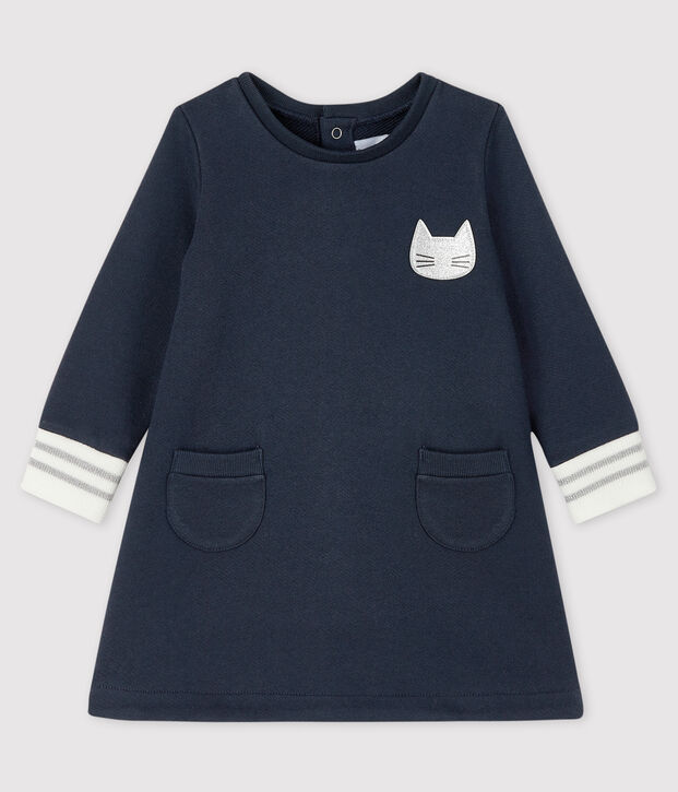 Baby girl's long-sleeved dress blue/white