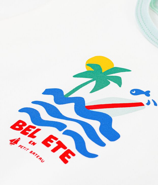 Babies' short-sleeved patterned cotton T-shirt white