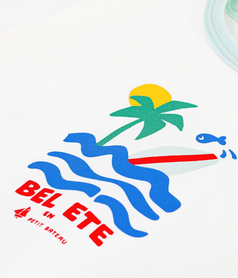 Babies' short-sleeved patterned cotton T-shirt white