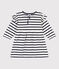 Babies' Long-Sleeved Thick Stripy Jersey Breton Dress MARSHMALLOW white/SMOKING blue