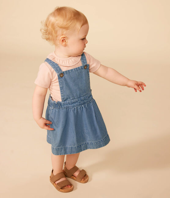 Babies' Short-Sleeved Cotton Bodysuit With Ruffle Collar SALINE pink