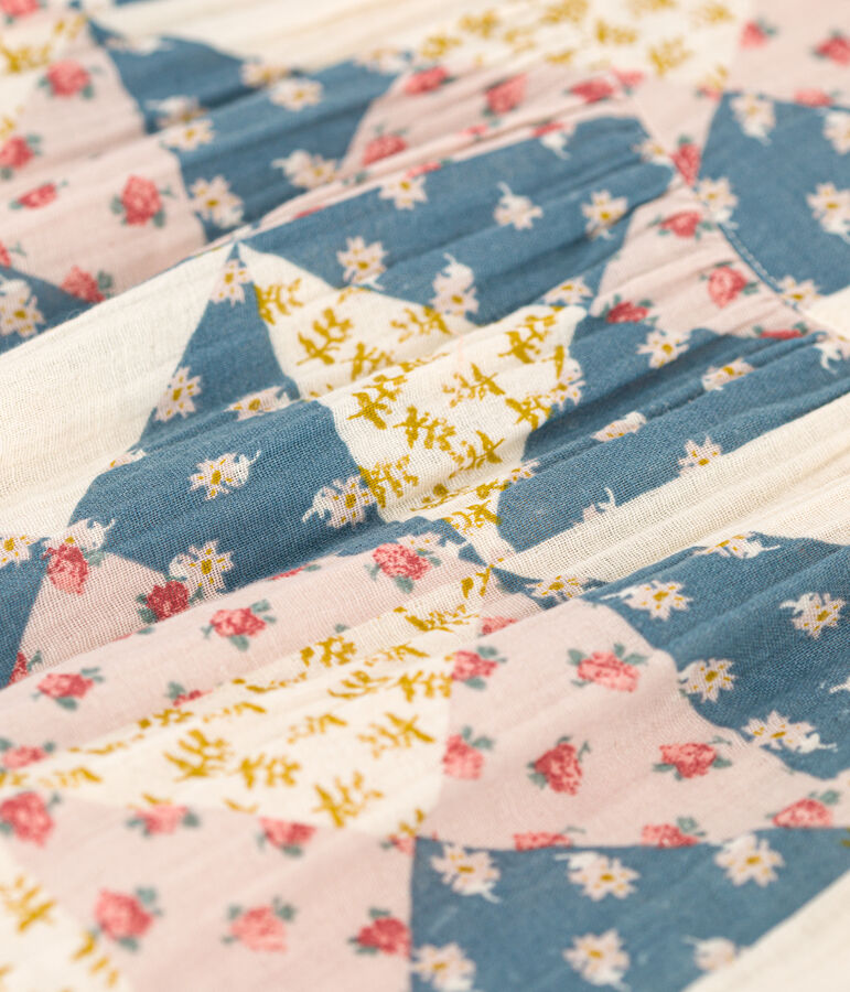 Girls' short-sleeved cotton gauze dress Ecru/multicolor