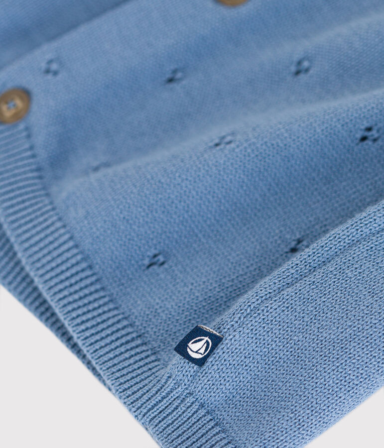 Babies' Openwork Knitted Cotton Cardigan blue