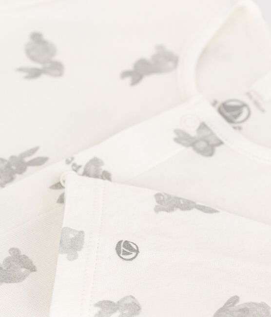 Babies' Rabbit Patterned Tube Knit Pyjamas MARSHMALLOW white/GRIS grey