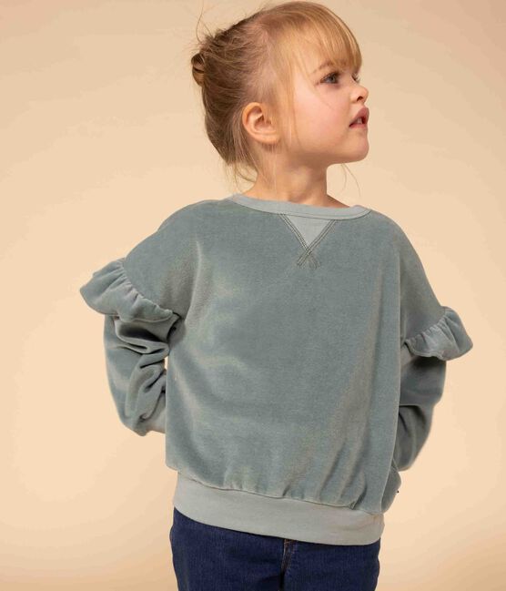 Girls' plain terry velour sweatshirt BRUT green