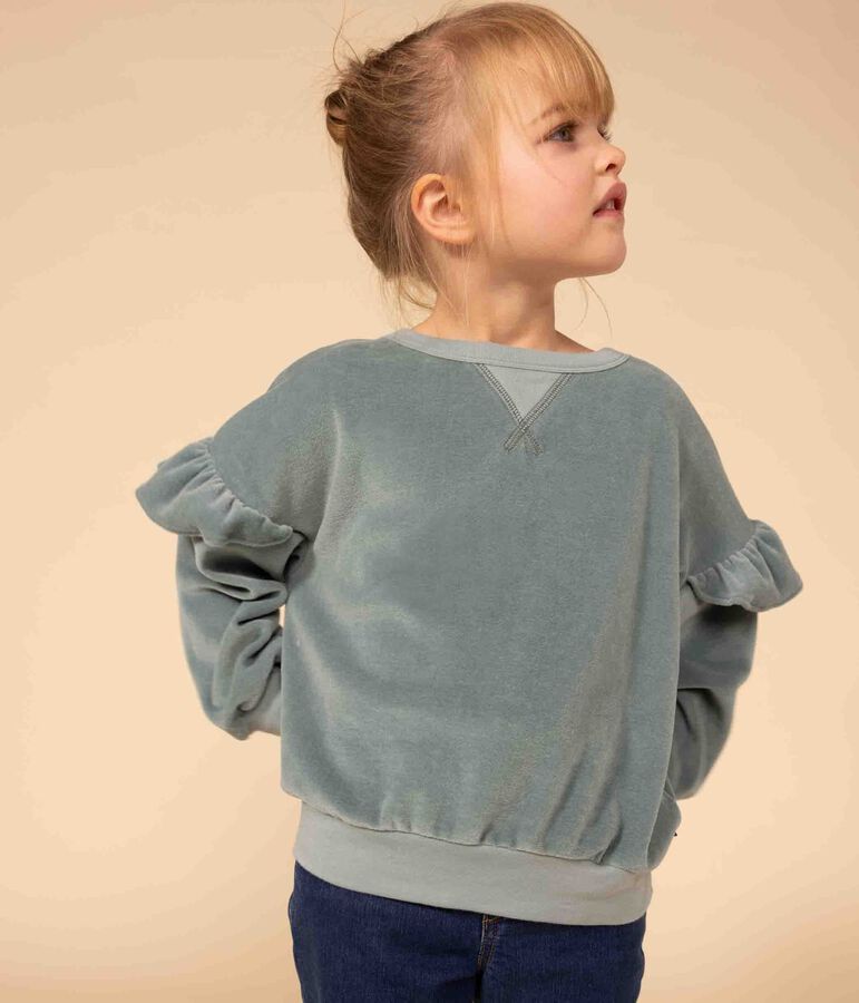Girls' plain terry velour sweatshirt green