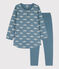 Girls' Bird Patterned Fleece/Cotton Nightdress with Leggings ROVER blue/MARSHMALLOW white