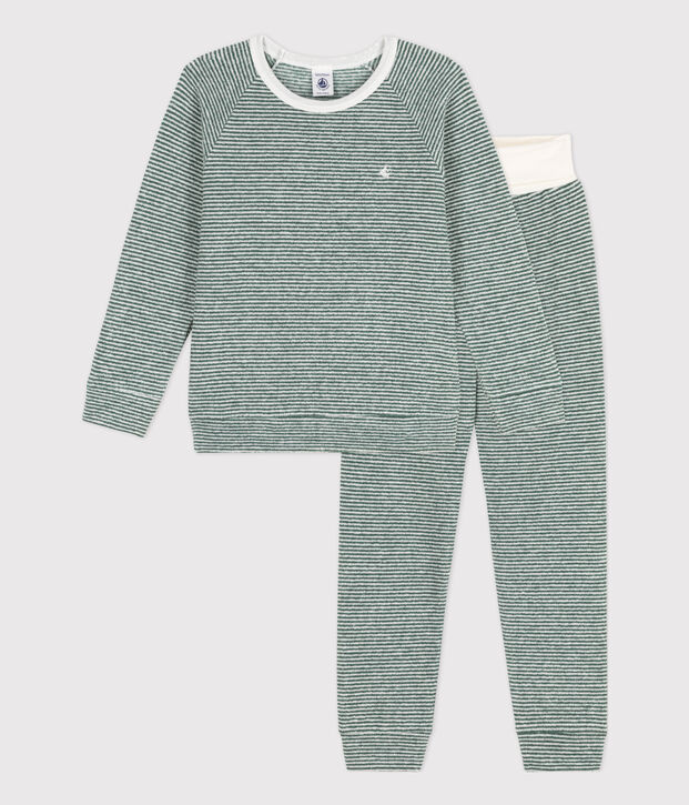 Children's Unisex Pinstriped Cotton Terry Pyjamas green/white