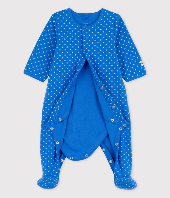 Babies' Organic Cotton Bodyjama BRASIER blue/MARSHMALLOW grey