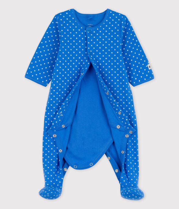 Babies' Organic Cotton Bodyjama blue/white