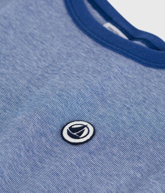 Children's short-sleeved stripy cotton T-shirt CREPUSCULE blue/MARSHMALLOW