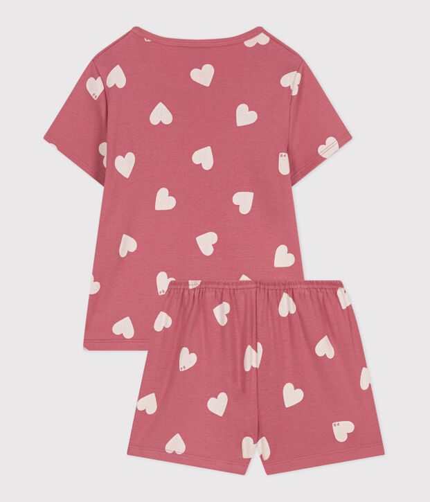 Children's short heart-pattern cotton pyjamas pink/white