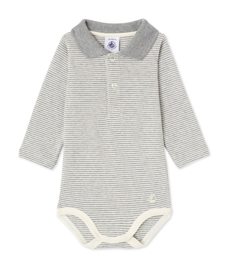 Baby boy's milleraies striped bodysuit SUBWAY grey/COQUILLE beige