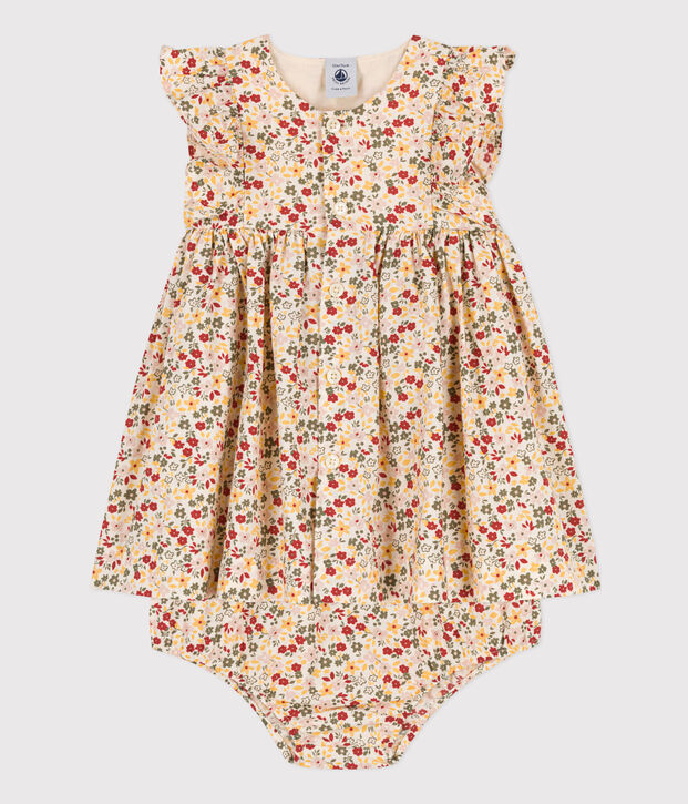 Babies' Sleeveless Poplin Dress With Bloomers Ecru/multicolor
