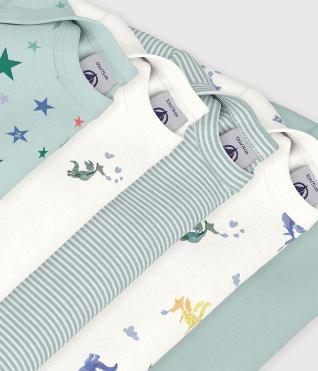 Pack of long-sleeved dragon-print cotton bodies for babies multicolor