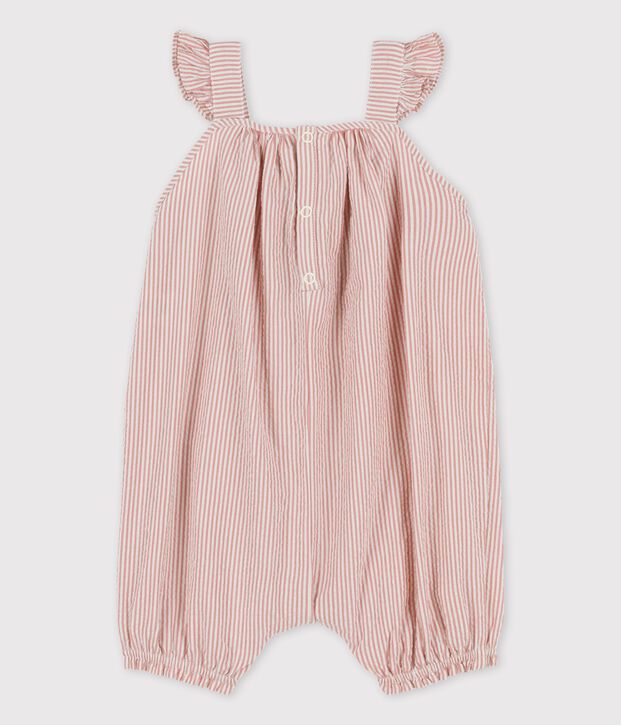 Babies' Organic Seersucker Short Playsuit pink/white