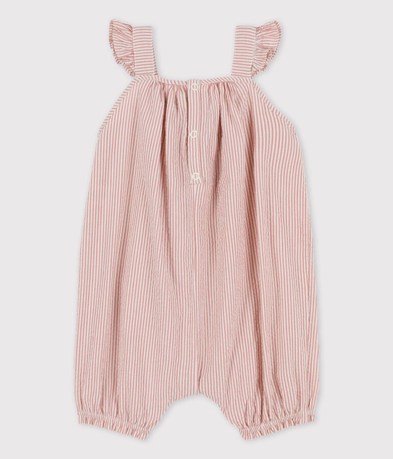 Babies' Organic Seersucker Short Playsuit pink/white