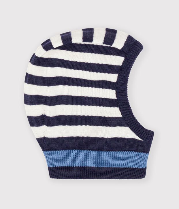 Babies' stripy wool and cotton balaclava blue/multicolor