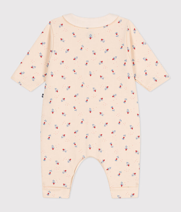 Babies' floral print cotton playsuit with a collar Ecru/multicolor