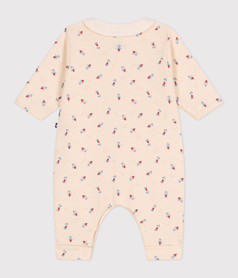Babies' floral print cotton playsuit with a collar Ecru/multicolor