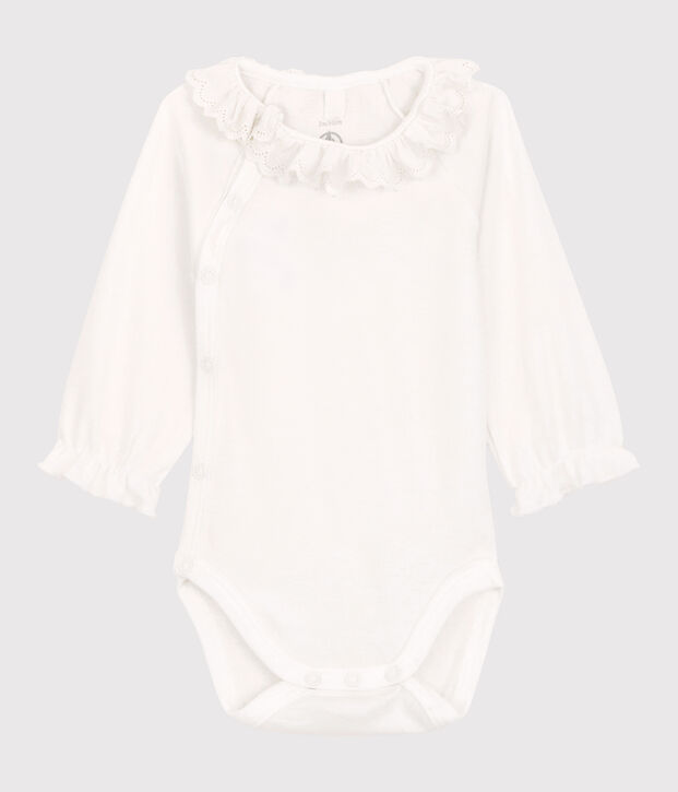 Baby Girls' Organic Cotton Bodysuit with Collar white