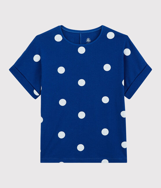 Women's Linen and Cotton Blend T-Shirt SURF blue/MARSHMALLOW white