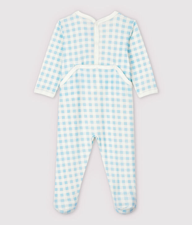 Baby Girls' Blue Gingham Cotton Sleepsuit white/blue