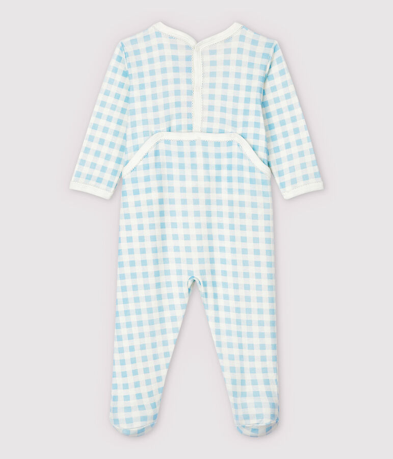Baby Girls' Blue Gingham Cotton Sleepsuit MARSHMALLOW white/JASMIN blue