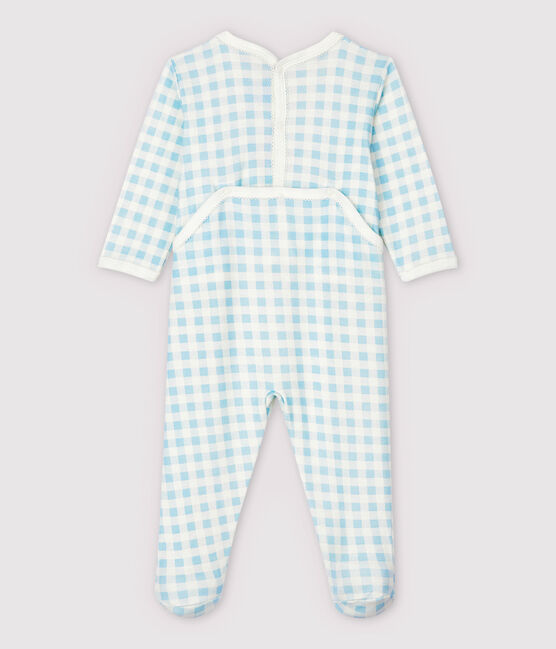 Baby Girls' Blue Gingham Cotton Sleepsuit MARSHMALLOW white/JASMIN blue
