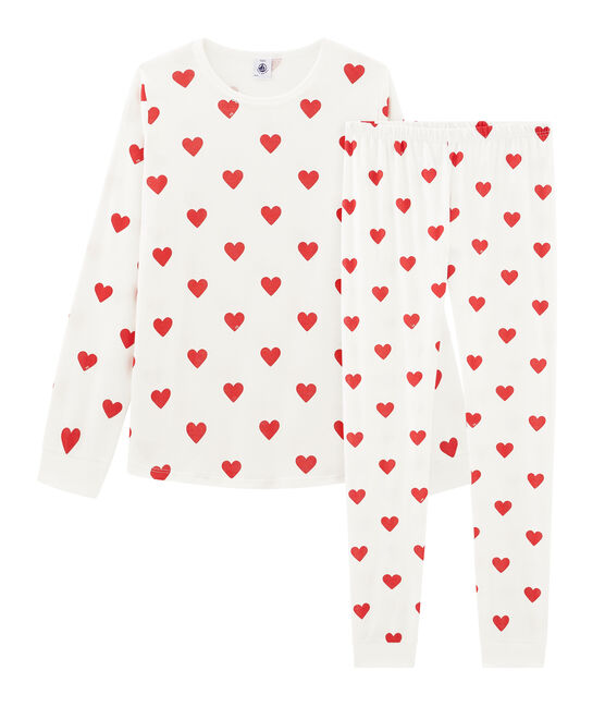 Girls - Boys' Ribbed Pyjamas MARSHMALLOW white/TERKUIT red