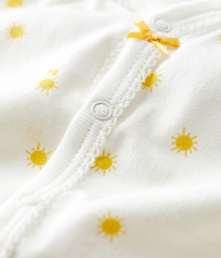 Babies' Organic Cotton Tiny Sun Pattern Playsuit MARSHMALLOW white/ORGE