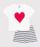 Children's short pajamas in cotton with heart print MARSHMALLOW white/SMOKING blue