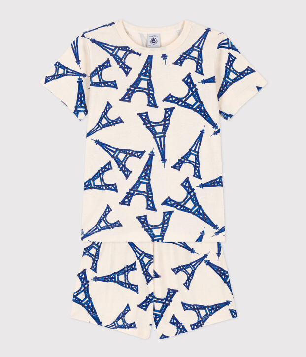 Children's Unisex Paris Cotton Short Pyjamas Ecru/multicolor