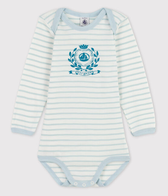 Baby Girls' Long-Sleeved Bodysuit MARSHMALLOW white/WATER blue