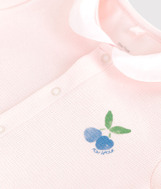 Babies' short cotton playsuit with a Peter Pan collar FLEUR pink