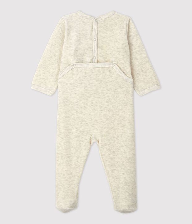 Babies' Plain Beige Velour Sleepsuit MONTELIMAR CHINE