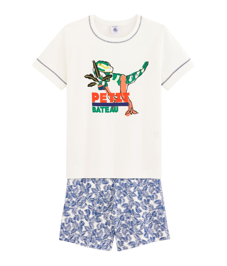 Boys' Ribbed Short Pyjamas MARSHMALLOW white/MULTICO white