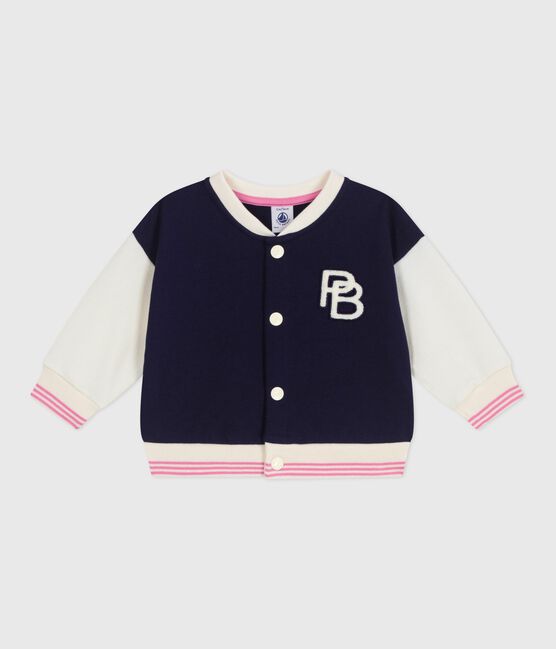 Babies' varsity-style cotton jacket SOIR blue/MILK