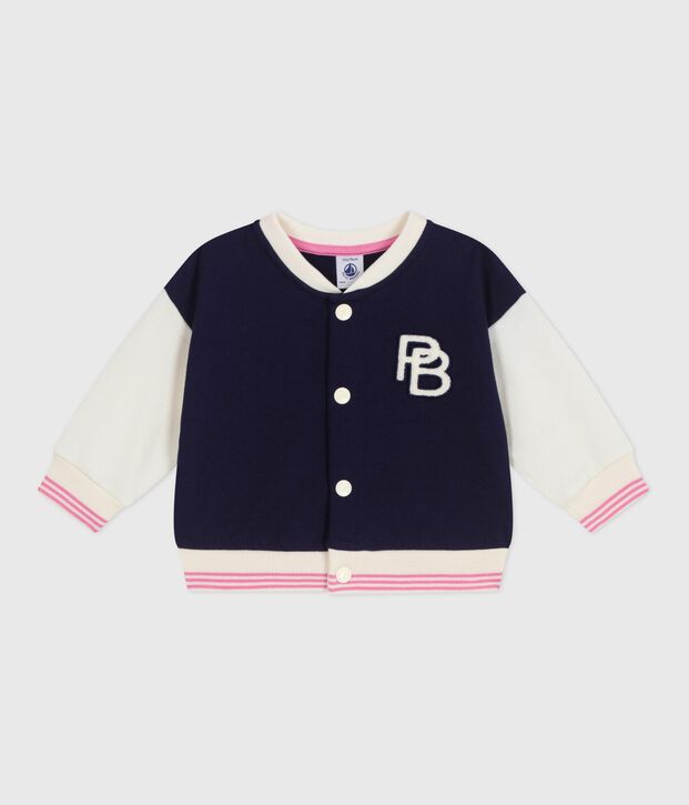 Babies' varsity-style cotton jacket blue/ecru