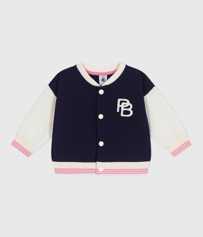 Babies' varsity-style cotton jacket blue/ecru