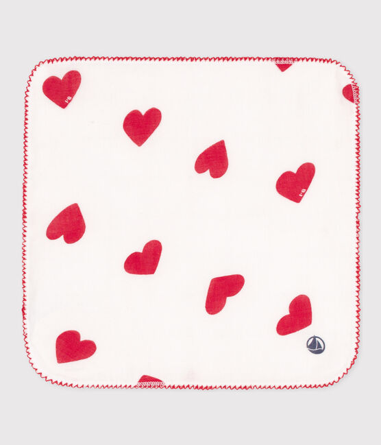 COTTON GAUZE HEART HANKY FOR BABY MARSHMALLOW white/TERKUIT red