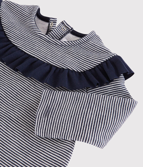 Baby girl's long-sleeved blouse SMOKING blue/MARSHMALLOW white