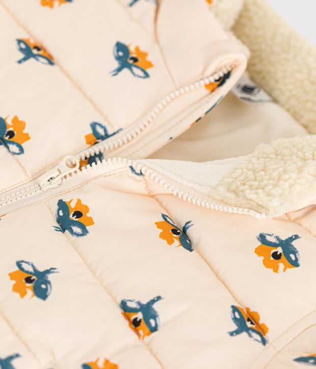 Babies' Patterned Puffer Jacket with Retractable Hood Ecru/multicolor