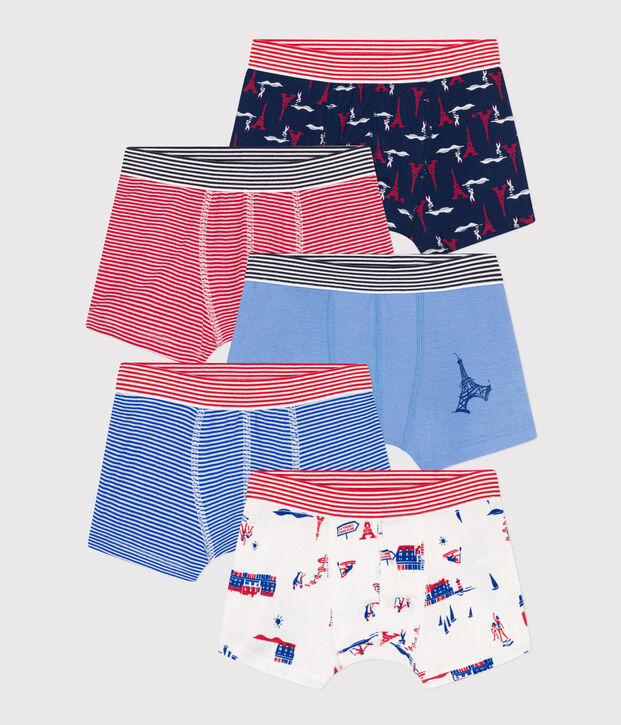Boys' Paris Themed Cotton Boxer Shorts - 5-Pack multicolor