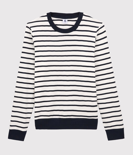 Women's Breton Stripe Cotton T-Shirt MARSHMALLOW white/SMOKING blue