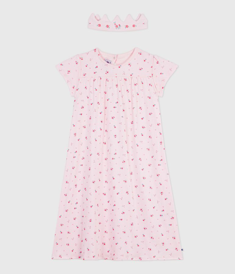 Children's fancy dress nightdress and tiara in cotton BARELY pink/MULTICO