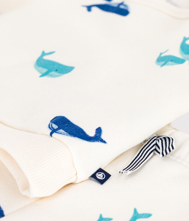 Babies' sweatshirt and trousers set in whale-print cotton Ecru/multicolor