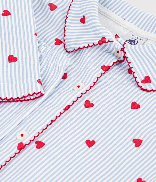 Children's buttoned heart pattern cotton pyjamas white/multicolor