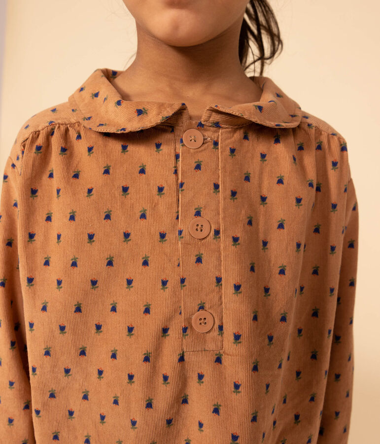 Girls' long-sleeved dress in floral velvet pink/multicolor