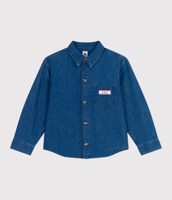 Children's plain denim shirt DENIM MOYEN blue